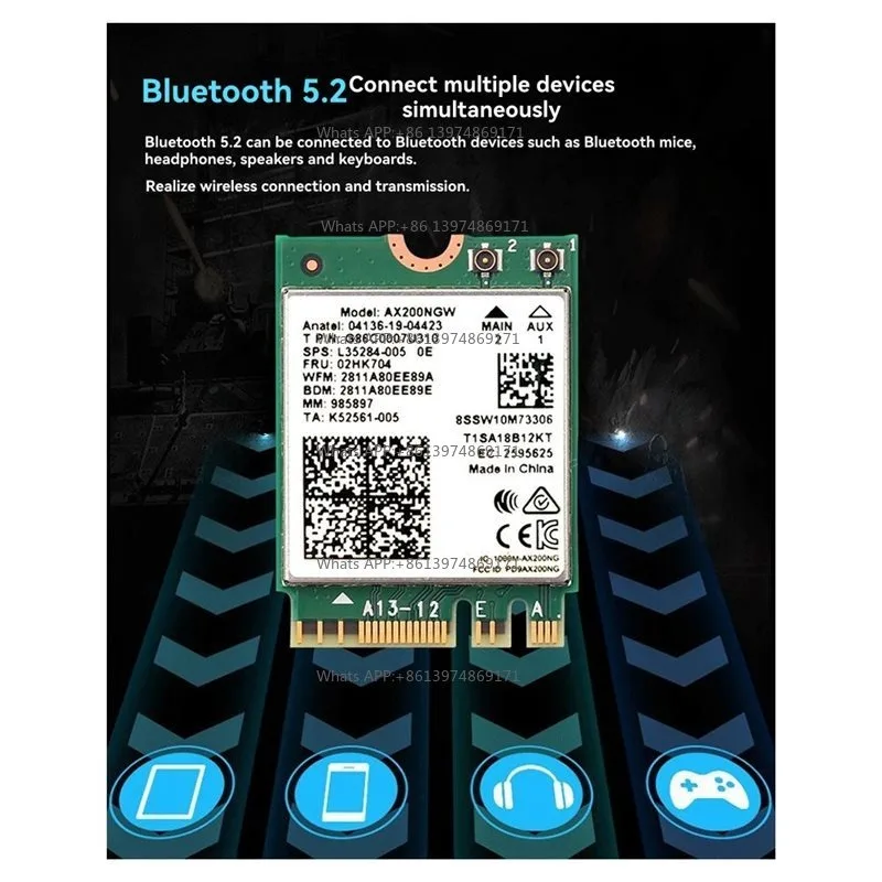 AX200 Wifi Card 2974Mbps 2.4GHz 5G Wi-Fi 6 Network Card M.2 NGFF 802.11Ax Bluetooth 5.2 AX200NGW Adapter