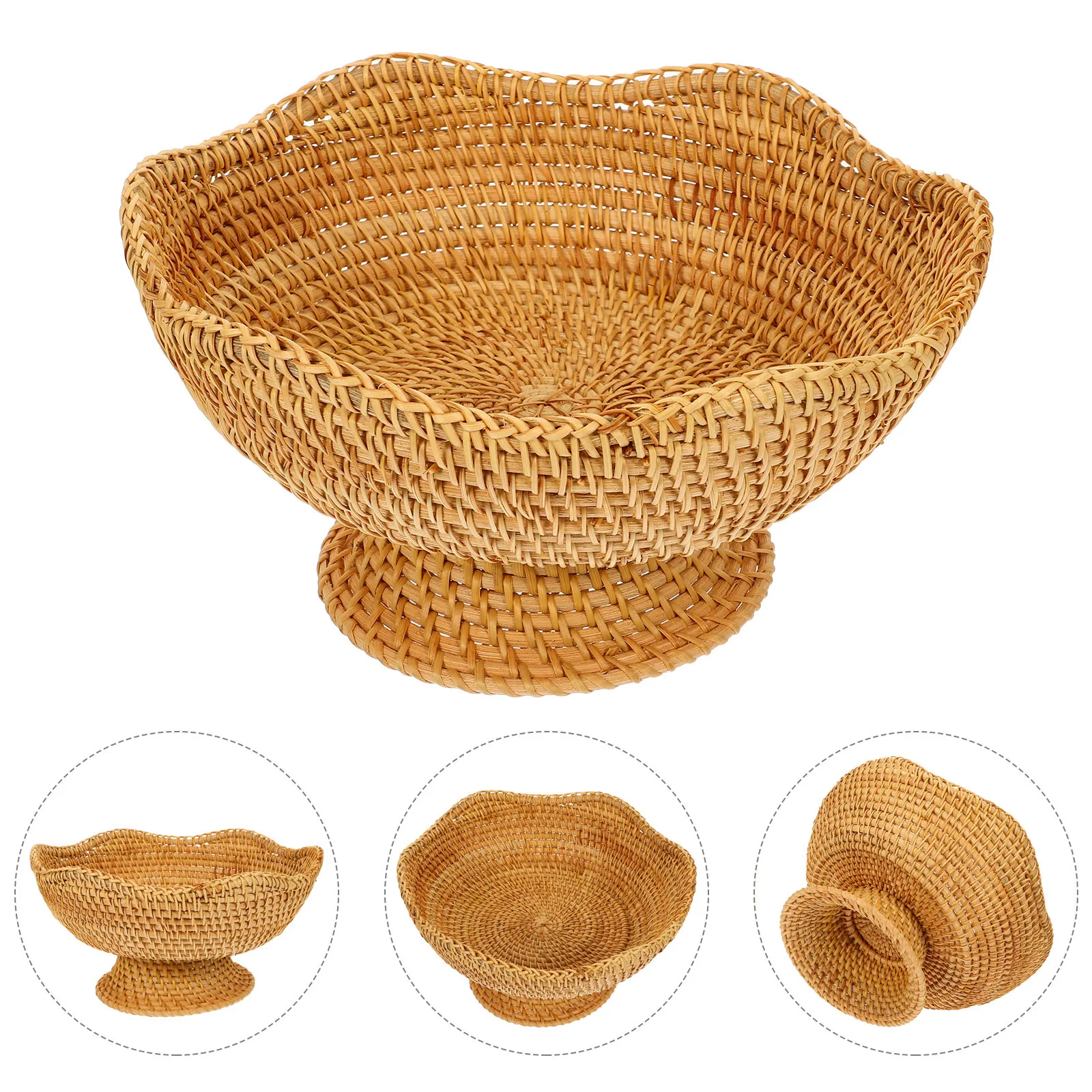 

Natural Rattan Woven Storage Basket Small Round Design for Home Kitchen Coffee Bar Table Desktop Organization of Keys Mail