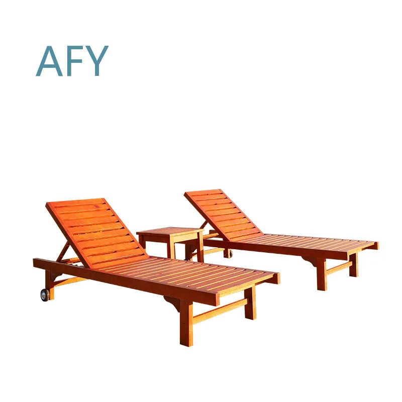 Outdoor Solid Wood Lounger for Hotel B&B Villa Beach Balcony Pool Patio Garden Waterproof Sunscreen Leisure Lounger Outdoor
