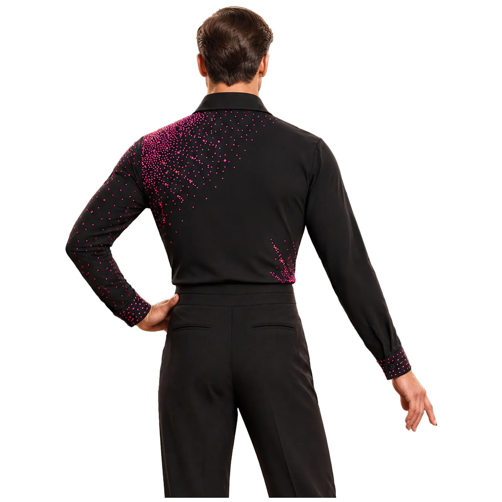 Latin Dance Tops Men's Modern Practice Wear Art Test Professional Long Sleeve Ballroom Tango Rumba Dance Practice Suit Top view 5
