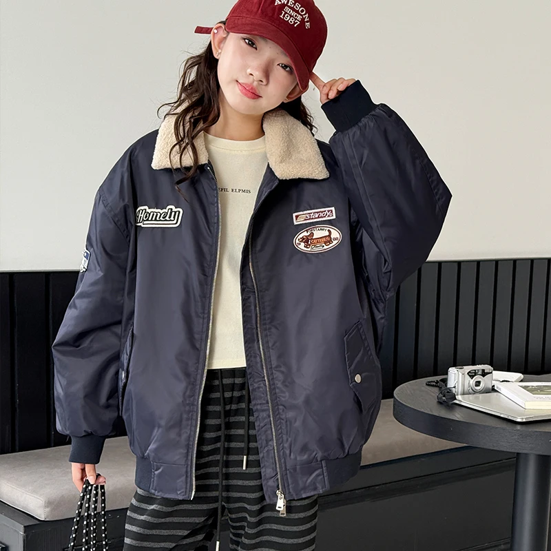 سترة شتوية مبطنة سميكة للفتيات، معطف قطني دافئ ودافئ، ملابس خارجية للأطفال الكبار #2