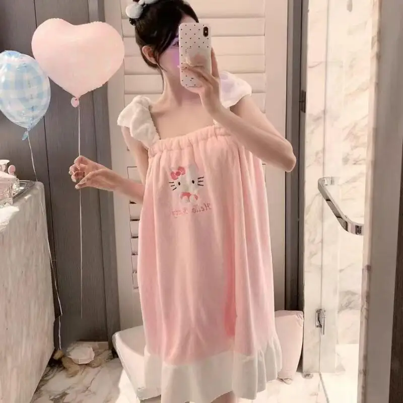 

Новинка 2026: Женская теплая пушистая ночная рубашка с милым котенком, мягкая и удобная, для дома, осень-зима, как банный халат