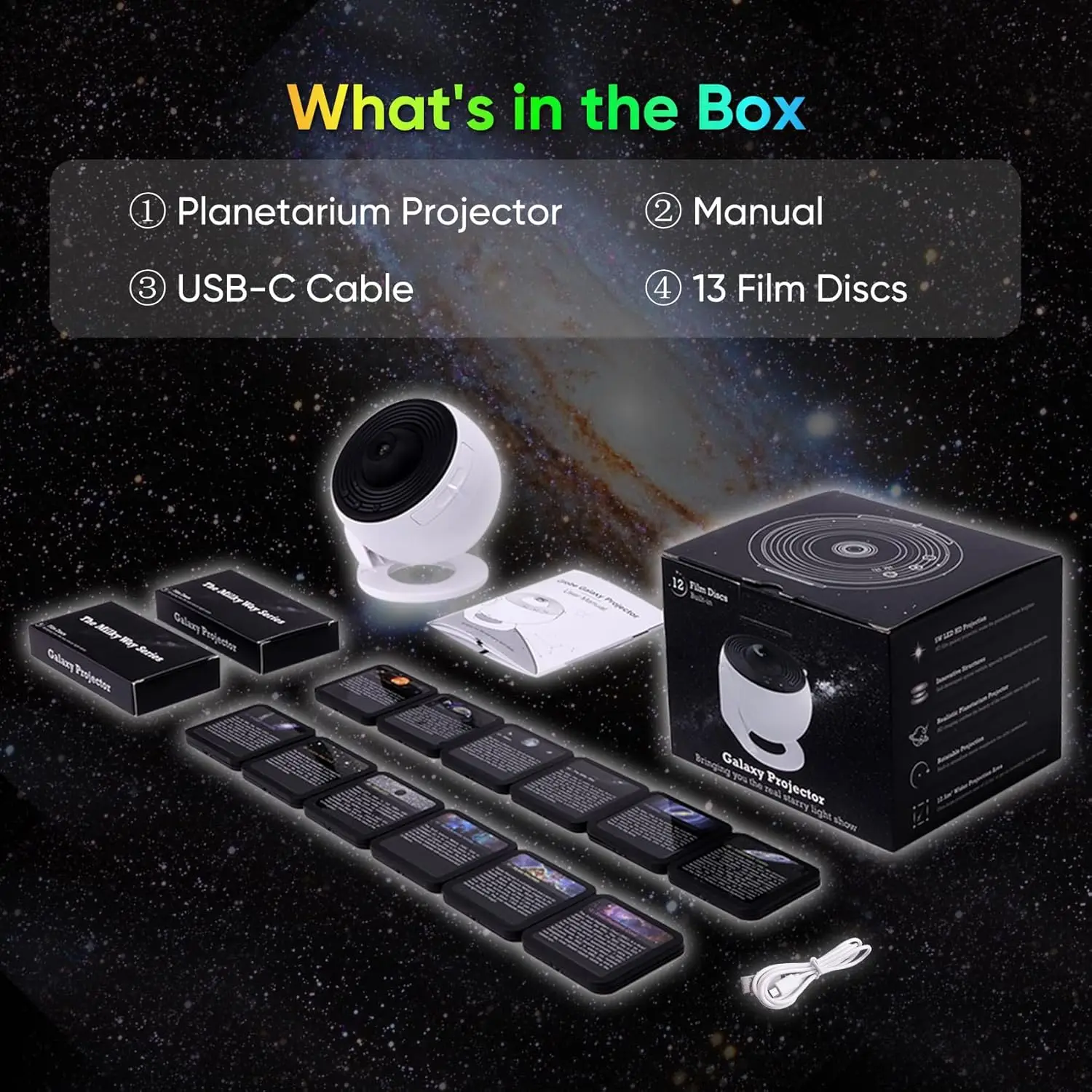 Galaxie-Projektor für Schlafzimmer, HD-Bild-Sternprojektor, verstellbarer Galaxie-Lichtknopf, 13 Filmscheiben, Planetariumsprojektor für Ki – Detail 6