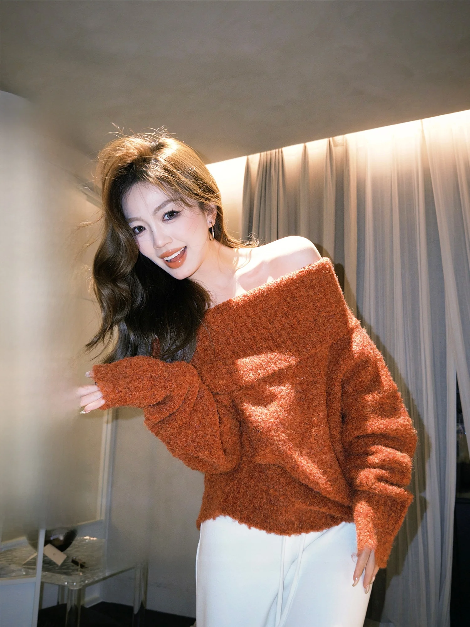 

Women's Thiened Knitted One-oulder Sweater Circle Yarn Cloud Pines New Sle Winter Faion Casual Loose Fit Long Sve