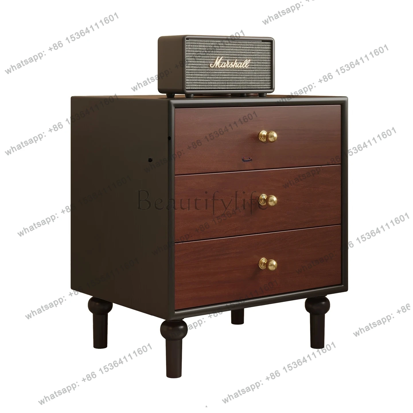 solid wood bedside table bedroom medieval three-layer storage locker light luxury high-end bedside locker