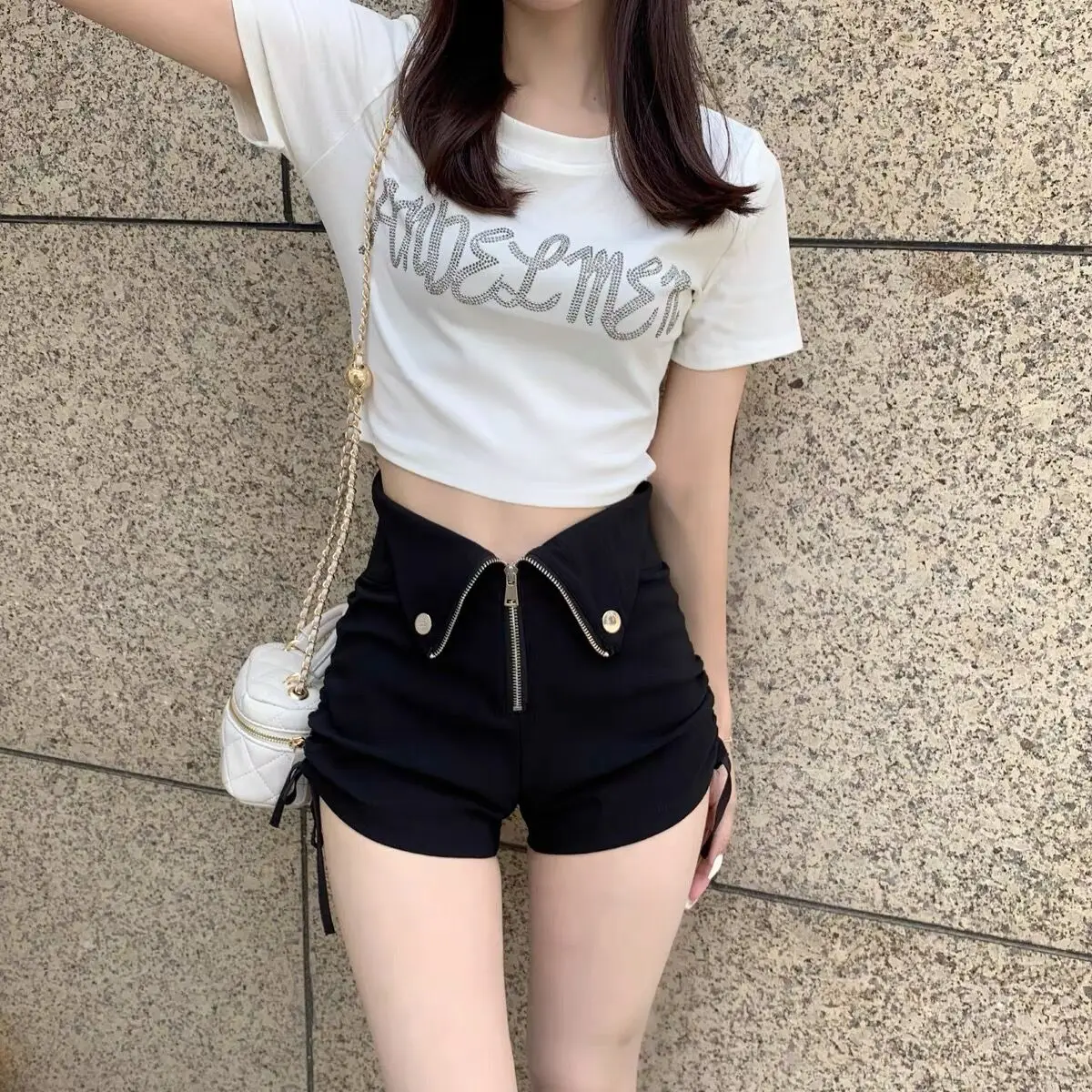 

Женские летние шорты с высокой талией и ультра ort ort, американские утягивающие брюки, новинка 2026, спортивные повседневные пикантные брюки для девочек...