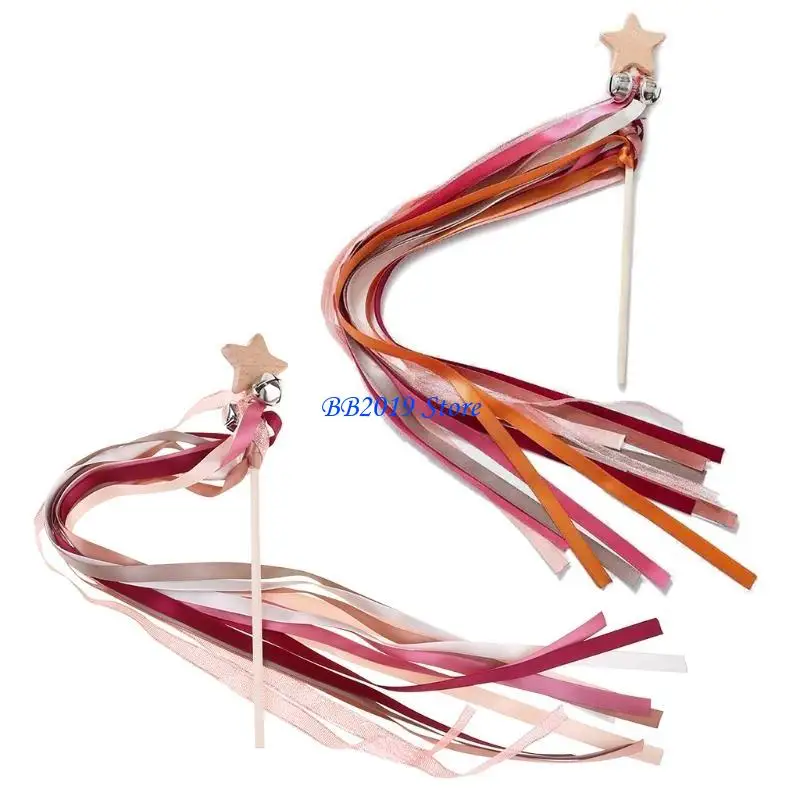 Q0KB Rainbow Ribbon Hand Bells Hand Kite Toy Toy เรียนรู้ของเล่น