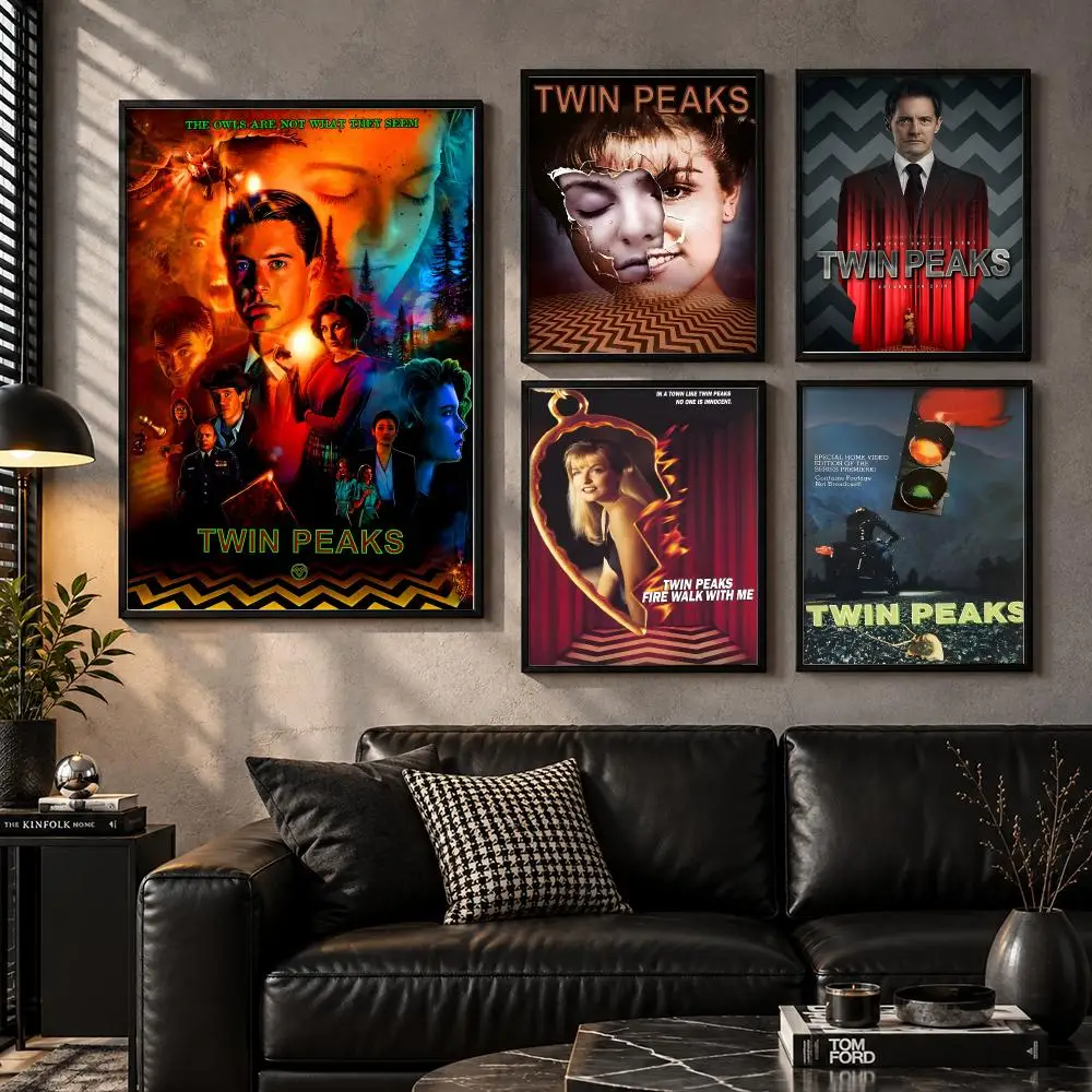 Twin Peaks 90s Mystery Series Cult Classic Entertainment Poster Modern Self Adhesive Wall Art Prints for Bedroom Living Room