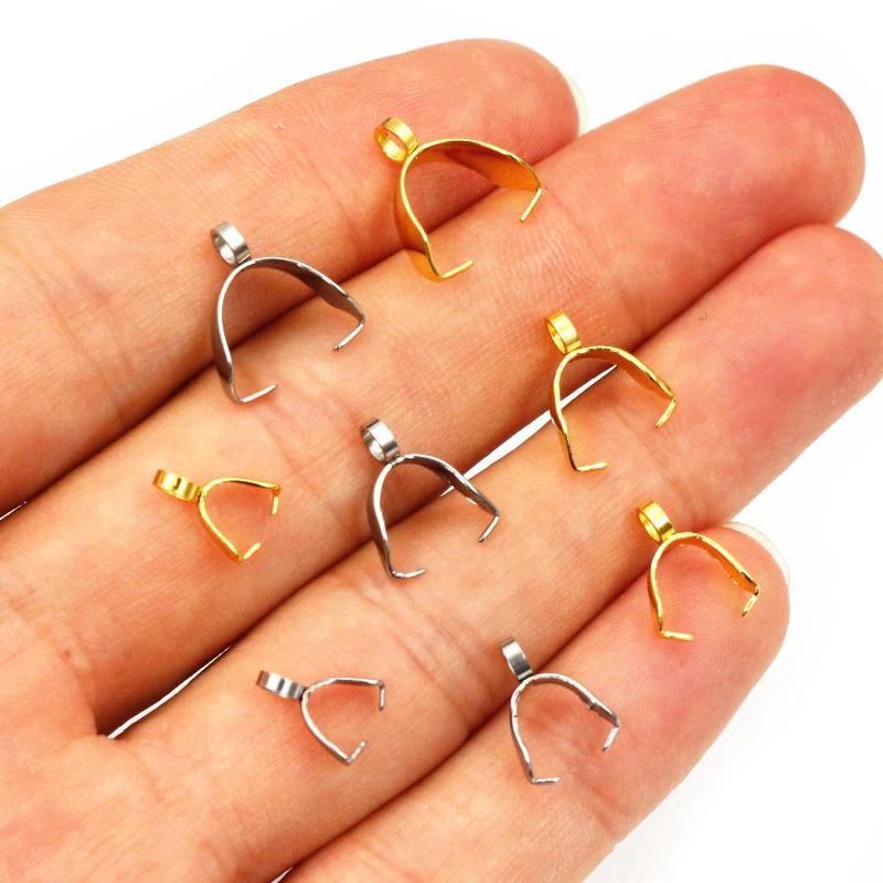 50pcs Stainless Steel Gold Color 4-sizes Pendant Pinch Bail Clasps Necklace Hooks Clips Connector DIY Jewelry Making Findings