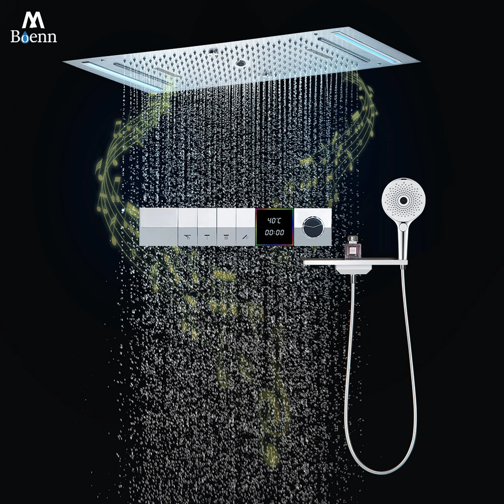 

M Boenn умный дисплей температуры набор душевой системы смеситель для ванной комнаты кнопочный термостатический смеситель черная насадка для душа Rainfalll