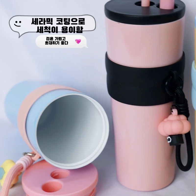Portable thermos cup portable ceramic ice cup high-value car straw cup view 5