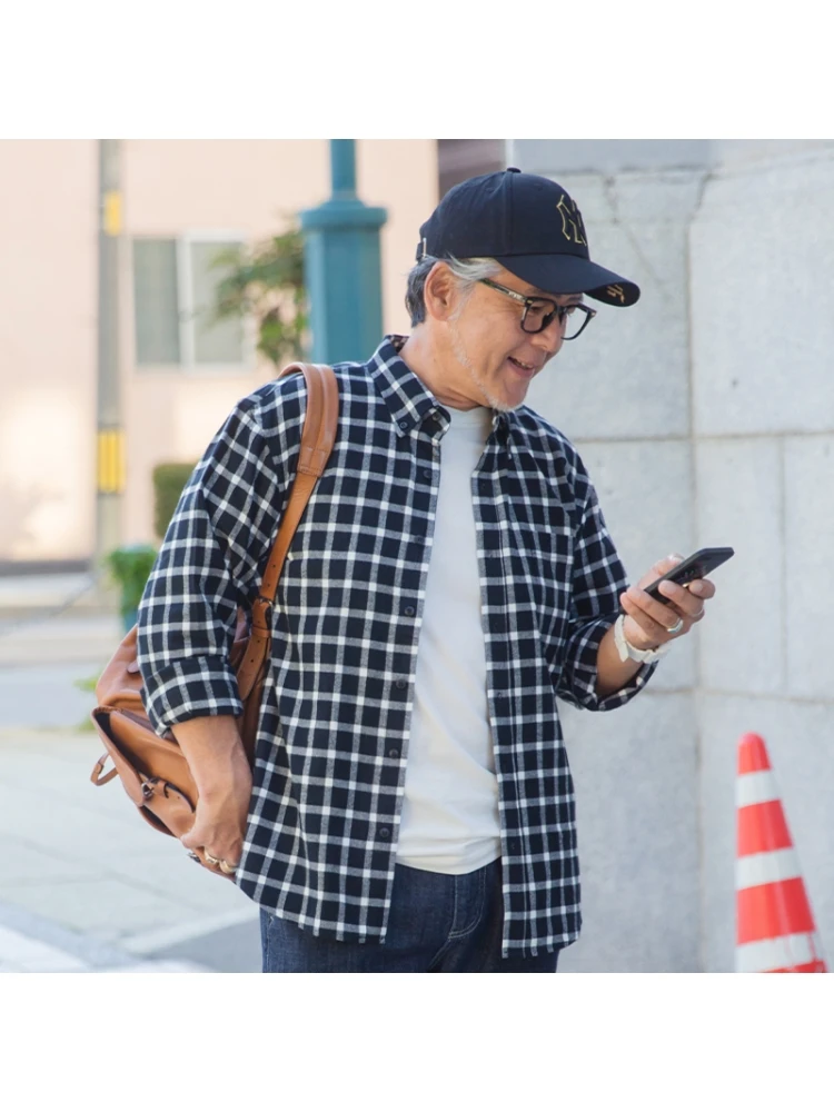 

Thiened Pure Cotton Long Sve irt for Middle-Aged And ly Spring Faion Cheered Pattern Dad Clothes Casual Sle