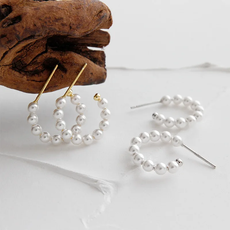S925 pure silver white pearl shell earrings for women, classic luxury fashion versatile jewelry gift
