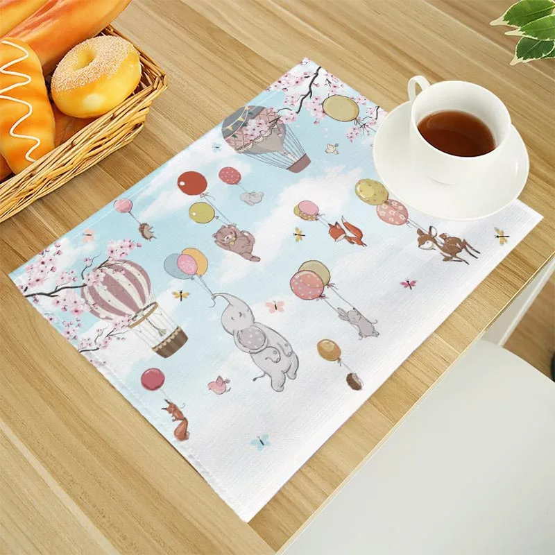 Cartoon Animal Animation Print Linen Dining Table Mats Alphabet Kitchen Placemat 32X45cm Coasters Pads Bowl Cup Mat