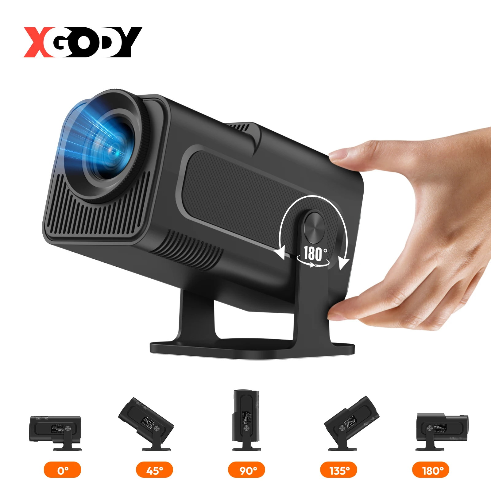 XGODY Smart Mini Projector Gimbal5 Android 11 Full HD Native 1080P 4K 5G WiFi 6 Home Movie Projector 180 Rotating For PC/Lap/PS5