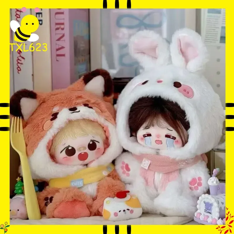 Niedliche Cartoon-Fuchs-Kaninchen-Babykleidung, 20 cm, Plüschpuppe, dynamischer Overall, Baumwollpuppe für Kinder, Spielzeug und Hobbys