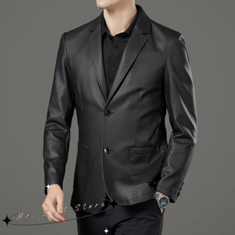 

2025 Autumn and Winter Fashion Suit Collar Men's Leather Jacket Versatile Casual Men's Leather Suit Single Breasted Clothes