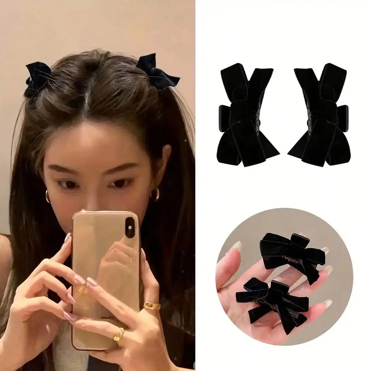 

1 Pair Of Cute Bow Headpieces, Black Velvet Bow Hair Accessories, Cute Bangs Hair Clips, Female Hair Clips, Hair Accessories, Su