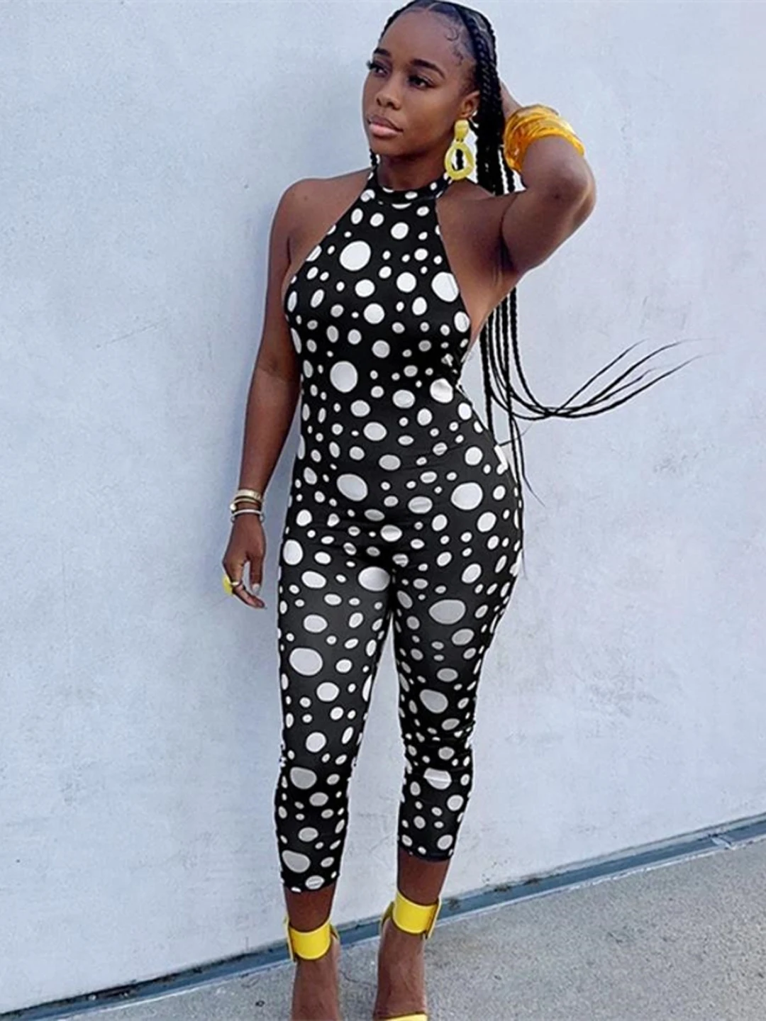 

Sexy Backless Neck Hanging Slim Fit Jumpsuit Women's Bodysuit Street Style mid Waist Long Pants Regular Thickness