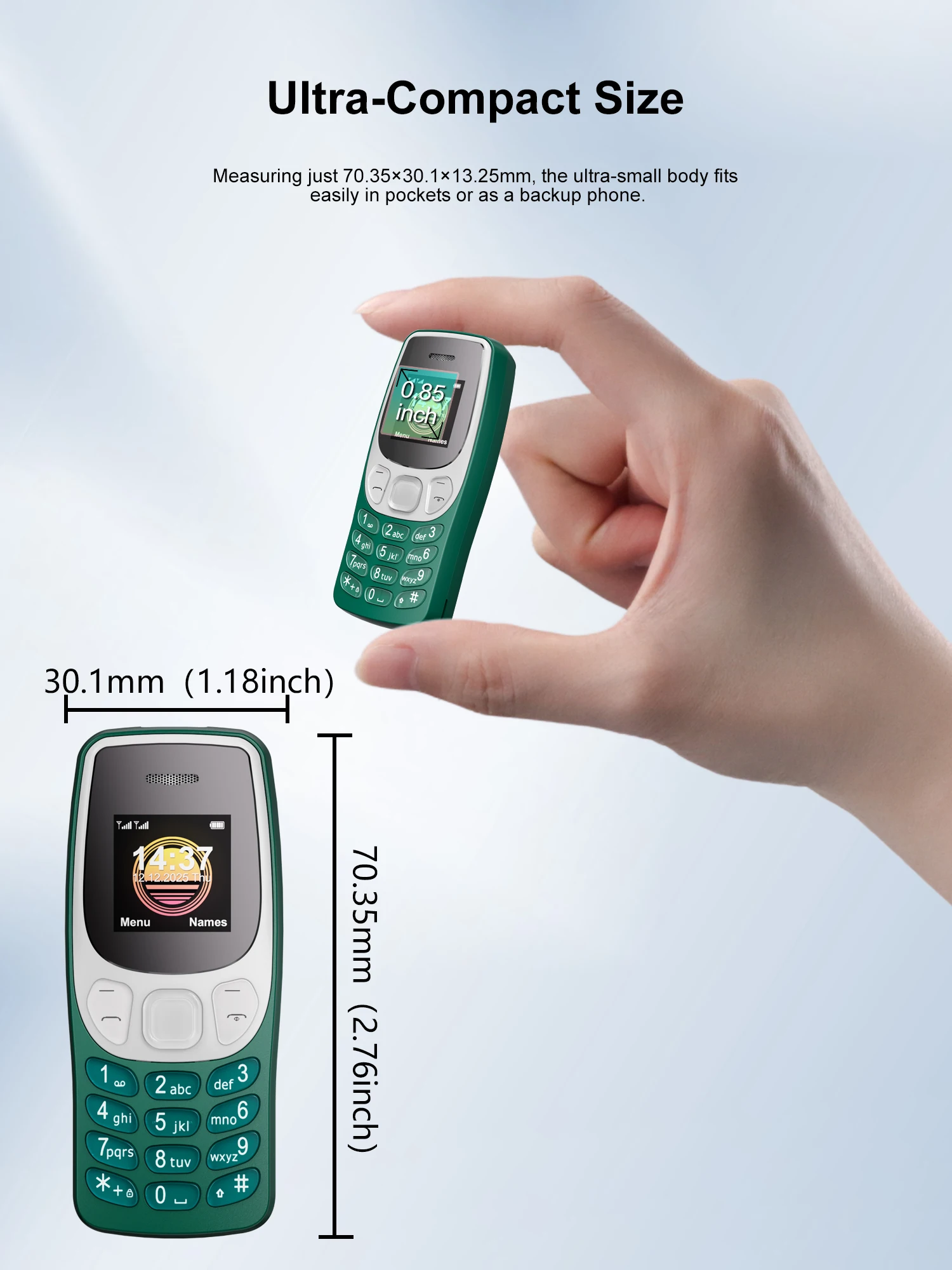 SERVO mini Mobile Phone 2G Network Bluetooth Dialer Blacklist Call Recording Dual SIM Standby 0.85" Screen Super Small Phones