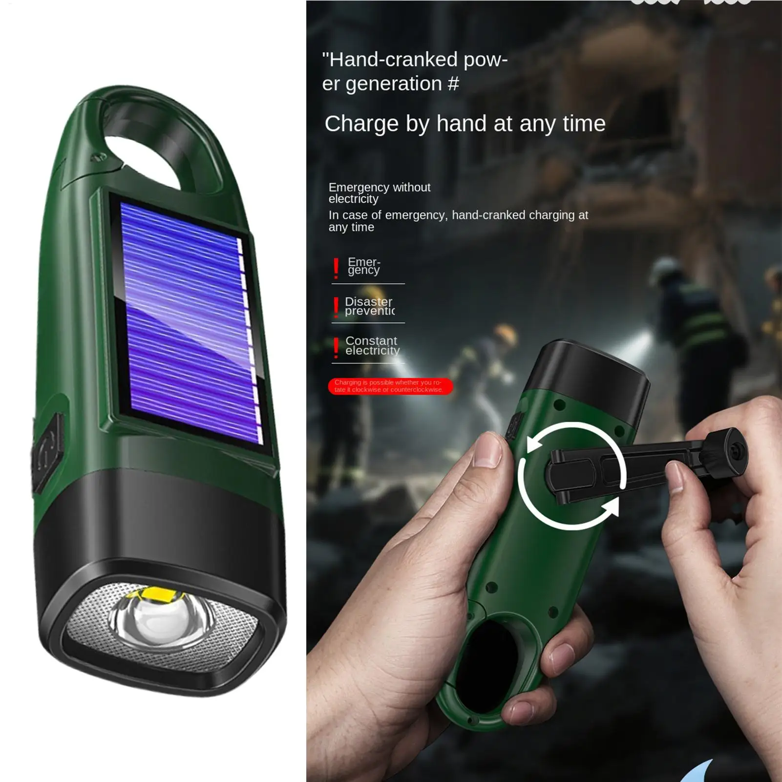 Solar Powered Flashlight Ergonomic Handle Long Range USB Rechargeable Rechargeable LED Flashlight for Home Hiking Camping Night