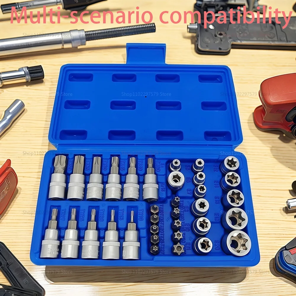 34-Piece 3/8 and 5/16 Inch Drive Socket Set with Torx and External Star Bits with Carrying Case for Automotive and Home Repairs