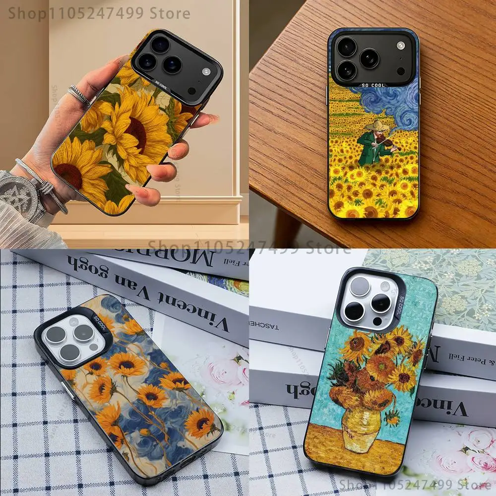 

Sunflower Art V-Van G-Gogh Phone Case For iPhone 17,16,15,14,13,12,11,Pro,Max,Plus,Mini,XS,SE Anti Fall Black Matte Hard Bumper
