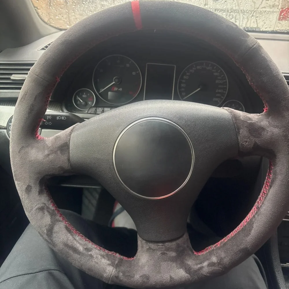 Car Steering Wheel Cover 8Z A3 8L Sportback A4 B6 Avant A6 C5 A8 D2 TT 8N S3 S4 RS 4 RS 6 Suede Steering Wrap Cover For Audi A2