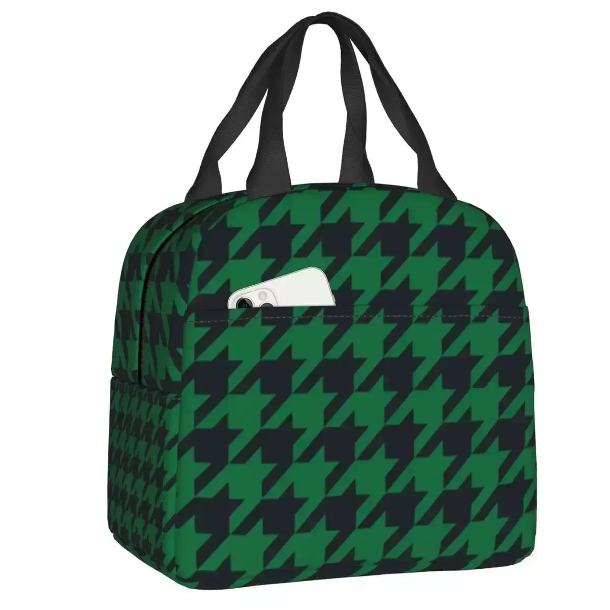 2023 New Custom Dark Green And Black Houndstooth Pattern Lunch Bag Men Cooler Warm Insulated Lunch Boxes For Children School