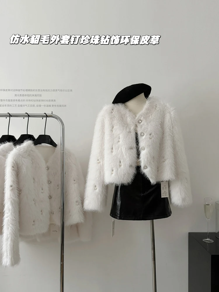 Women White Faux Rabbit Fur Luxury Coat Thick Warm Fashion Loose Long Sleeve Overcoat Female Plush Teddy Coats 2024 Winter 2024