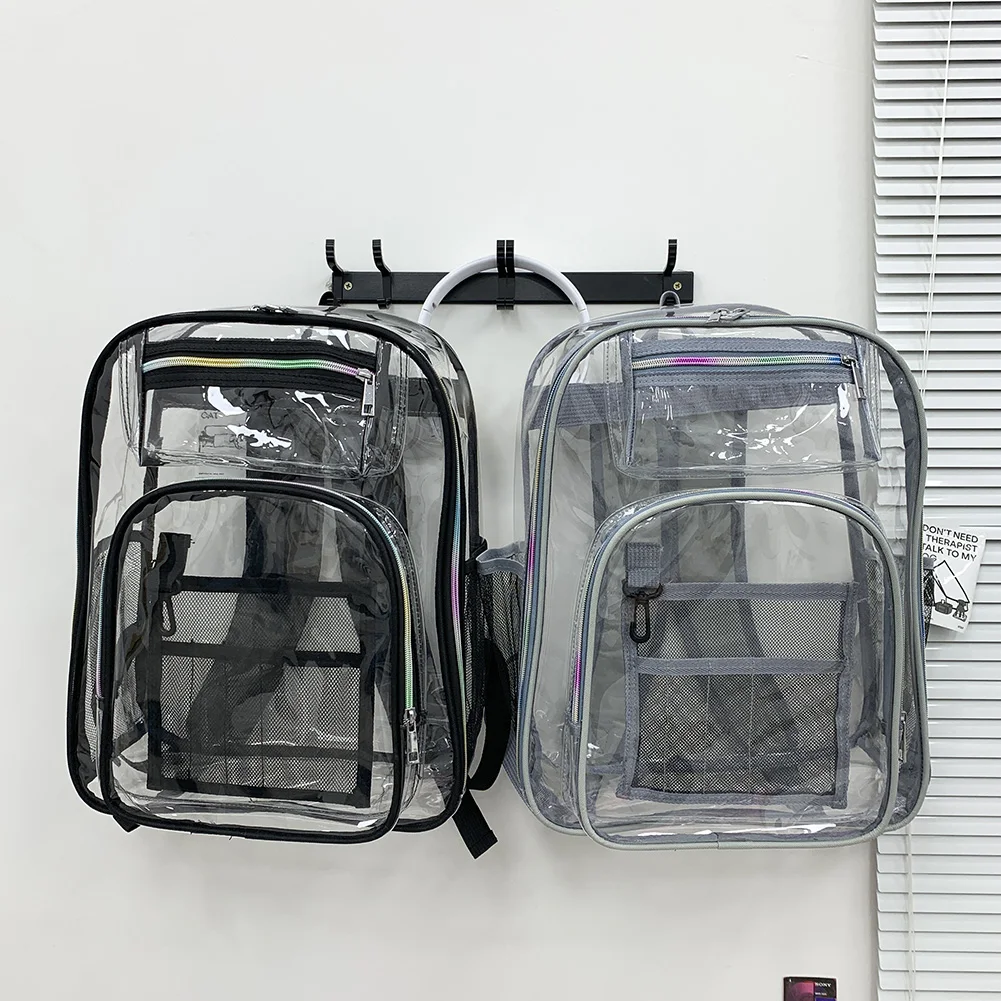 

New Women's Transparent Backpack PVC Bag Clear Schoolbags for Teenagers Waterproof Men School Bag Stadium Approved for Concerts