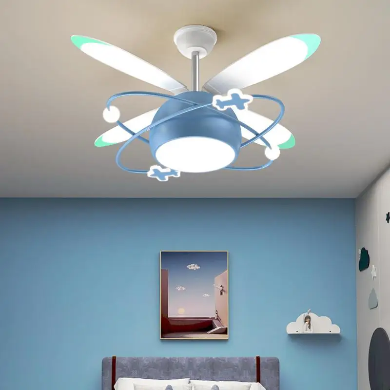 Children's room chandelier Creative, personalized, fashionable, cute cartoon Modern minimalist bedroom fan light