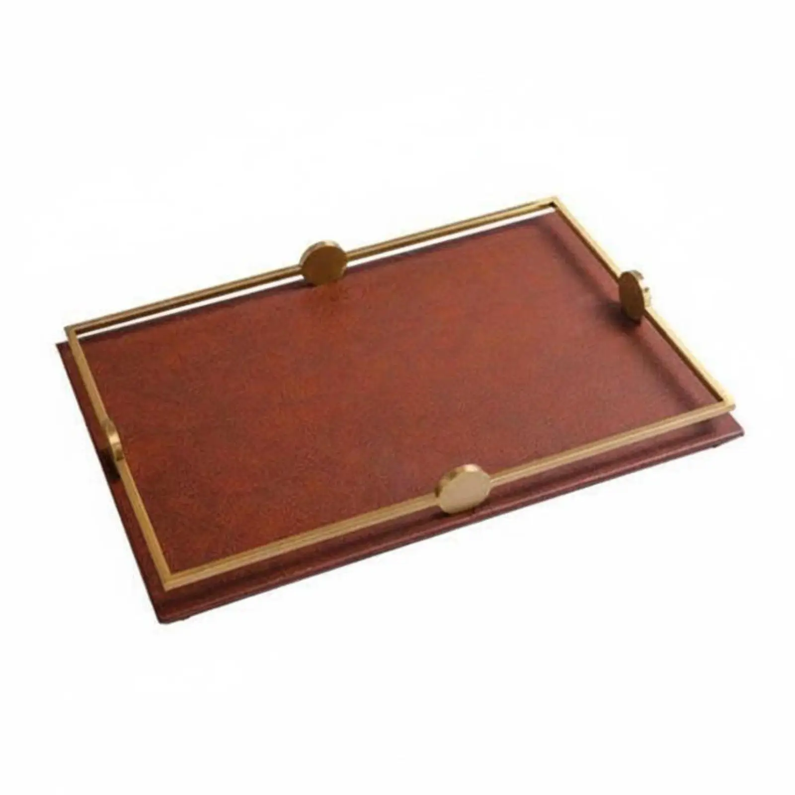 Rectangular Leather Decorative Tray with Sturdy Metal Frame Elegant Storage Tray for Dining Area Coffee Table Decoration