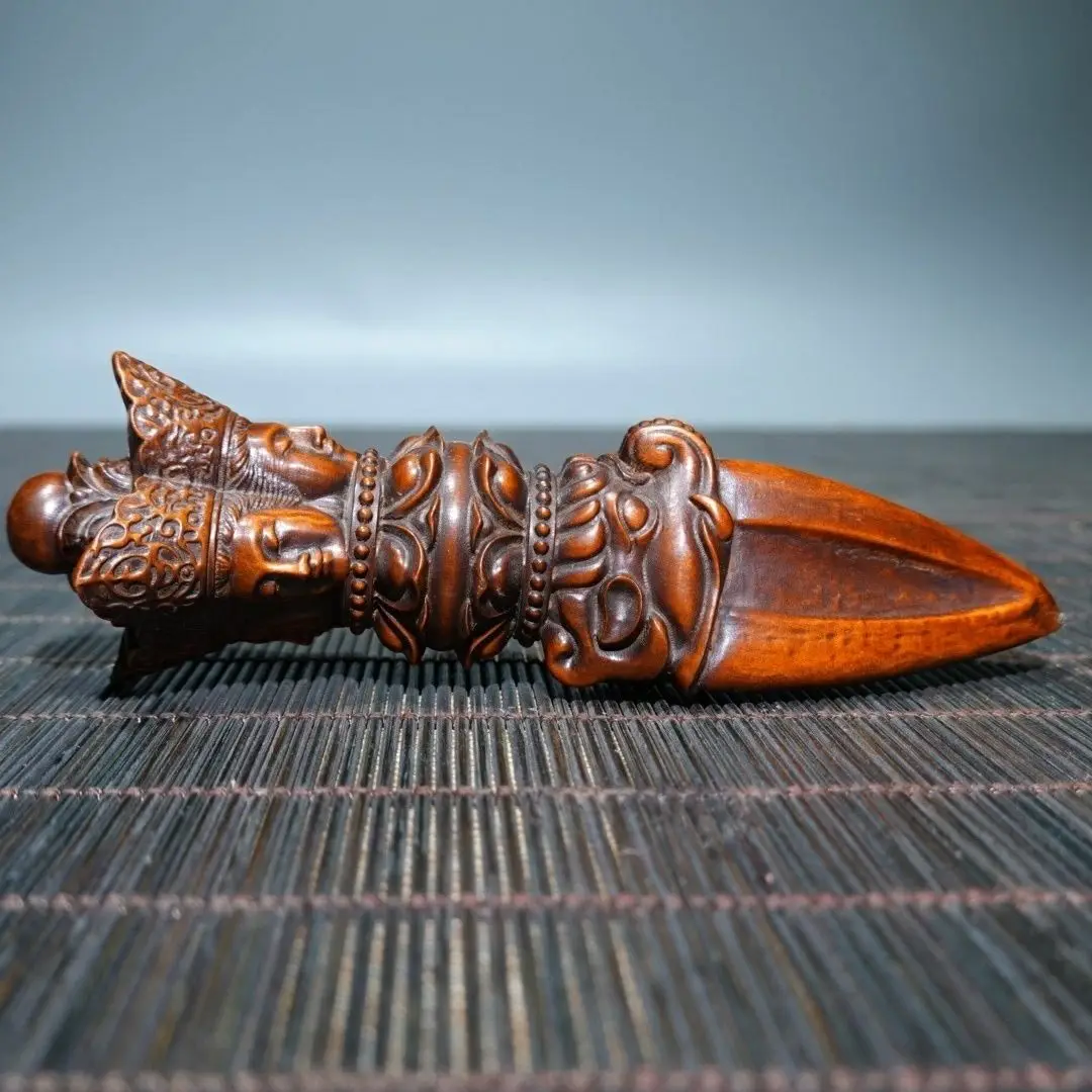 Hand Carved Wood Tibetan Vajra Pestle Statue Figurine Desktop Ornaments Home Decoration Crafts Tea Pet Decor