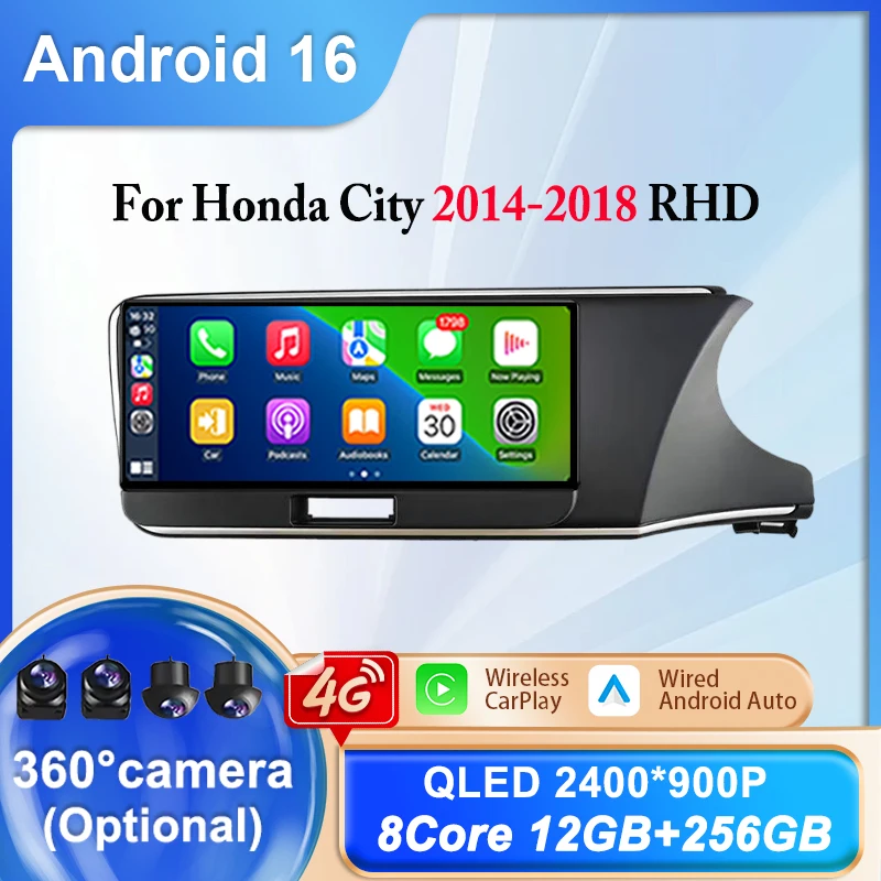 

12,3-дюймовый Android Auto для Honda City 2014-2018 (праворульный), автомобильная мультимедийная система, видеоплеер, GPS-навигация, CarPlay, Bluetooth, Wi-Fi, 4G