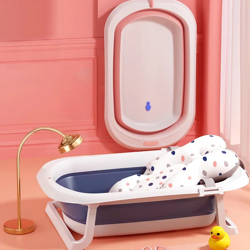 

Folding Large Size Bathtub, 0-6 Years Newborn Baby Bath Tub Can Sit and Lie Down, Portable Baby Shower Tub with Bath Mat and Net