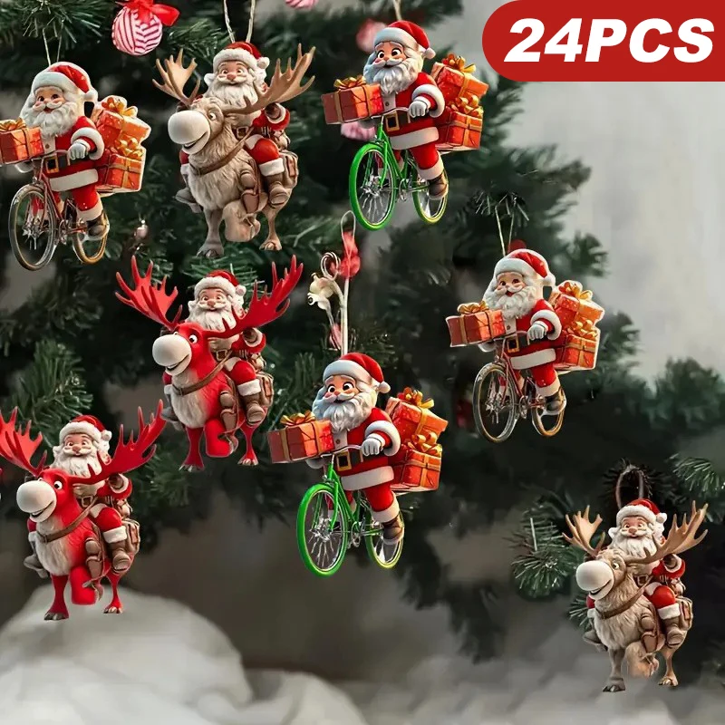 8/16/24 قطعة عيد الميلاد خشبية 2D سانتا كلوز شقة معلقة قلادة شجرة الديكور الكمال هدية عيد 2025 ديكور غرفة نوم المعيشة #3