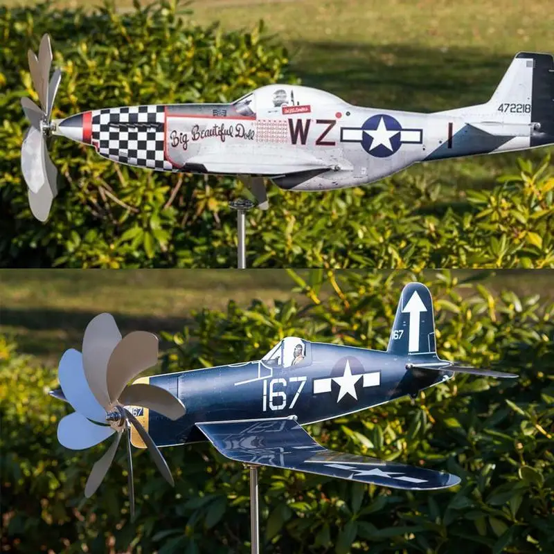 Airplane Wind Spinner durable stainless steel made Wind Sculpture weatherproof Wind Powered Aircraft stylish garden decorations