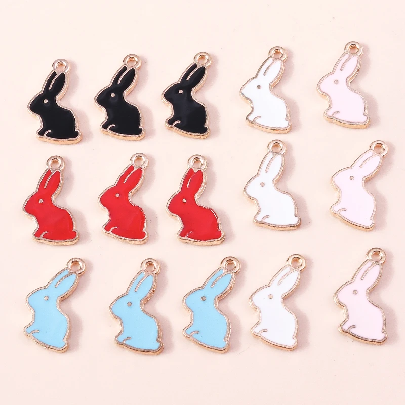 10 Stück 10x16mm Cartoon Emaille Tier Hasen Charms Anhänger für Schmuckherstellung Ohrringe Halsketten Armbänder DIY Bastelzubehör – Detail 2