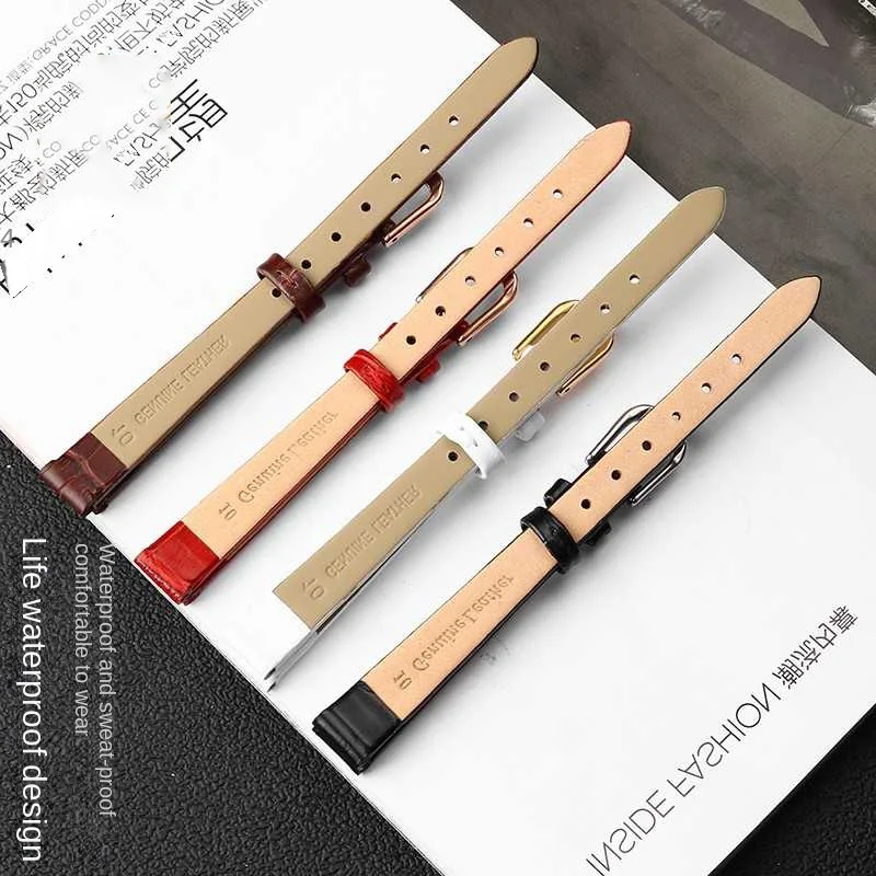 حزام من الجلد الطبيعي (استيك) ساعة للنساء ، اكسسوارات الساعات ، حزام الفرقة ، حجم صغير ، أبيض ، وردي ، أسود ، 10 مللي متر ، 12 مللي متر ، 14 مللي متر ، 16 مللي متر