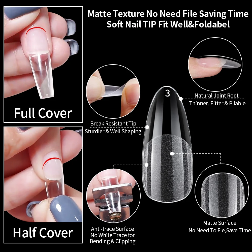 Extensions de faux ongles à pression courte, ensemble d'ongles en acrylique, accessoires adhésifs pour faux ongles, pointes françaises, Capsules pour ongles, couverture complète