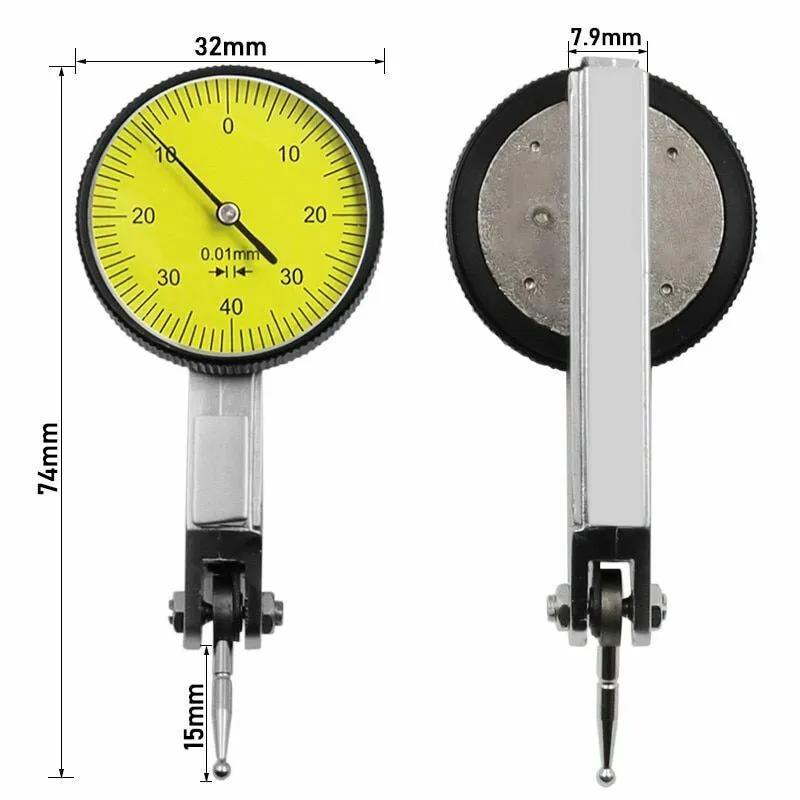 ダブテールレールは、0-08mmの測定範囲と00005インチ（001mm）の目盛精度を持つダイヤルテストインジケータースケールに対応しています。