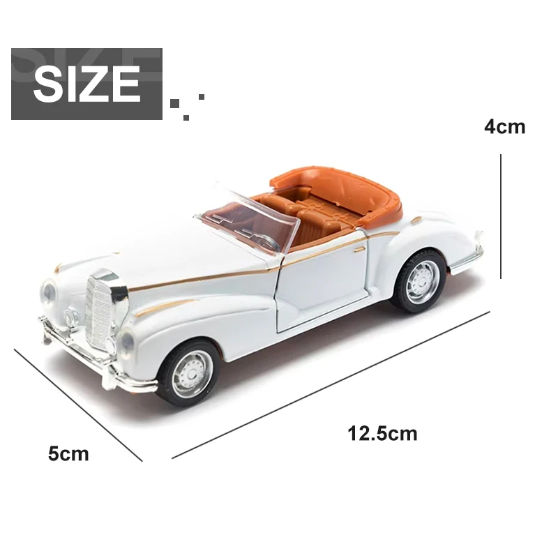 Model samochodu BENZS Vintage Convertible z odlewu stopu 1:36, klasyczny samochód z napędem pull-back, miniaturowy pojazd do kolekcji, prezent dla dziecka.