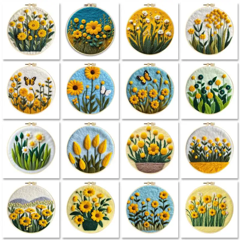 

GATYZTORY Wool Felting Painting DIY Wool Embroidery Kit Creative Flower Scenery Wool Needle Felt Picture Kit Craft Painting Gift