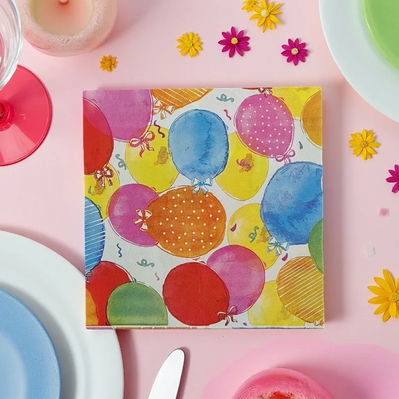 10/20p 33*33cm 2Ply Cartoon Color Balloon Napkins Birthday Party Table Decoration Paper Disposable Meal Mat DIY Decoupage Paper