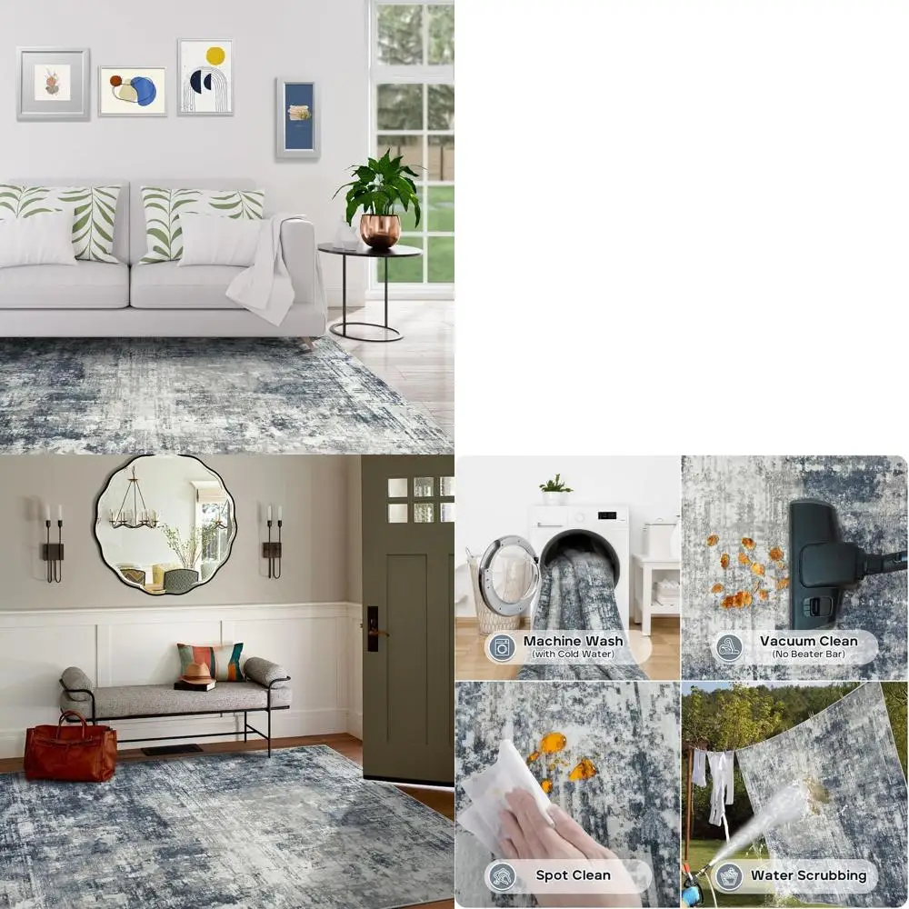 

6x9 Area Rugs for Living Room Rug Washable: Modern Rug for Dining Room Bedroom Carpet Non Slip Low Pile 6 by 9 Indoor Abstract N