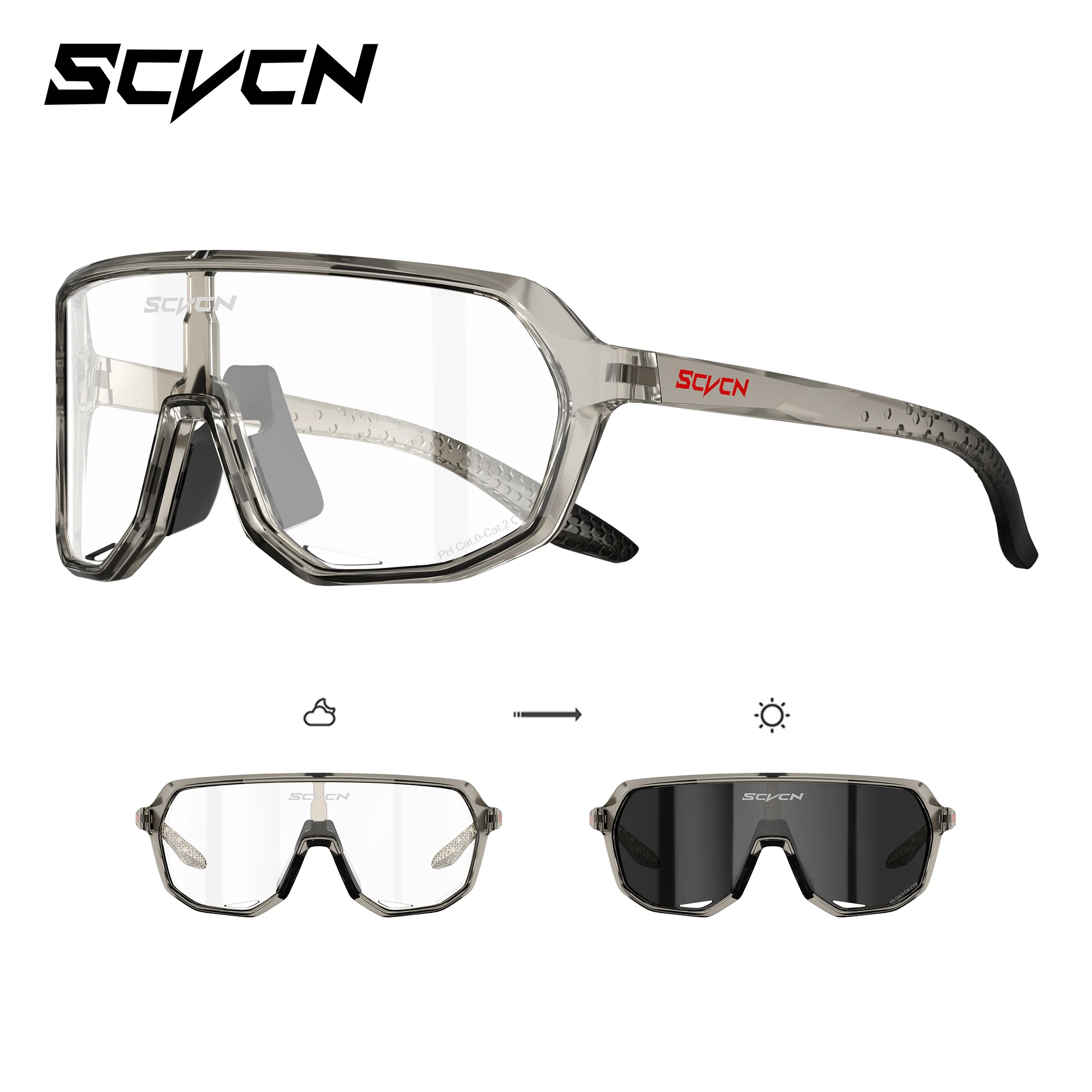 SCVCN フォトクロミックサングラス(男性用、女性用、ファッション、高級感、スポーツ、ランニング、レーシング、UV400、MTB、サイクリング用、2026年モデル) 1