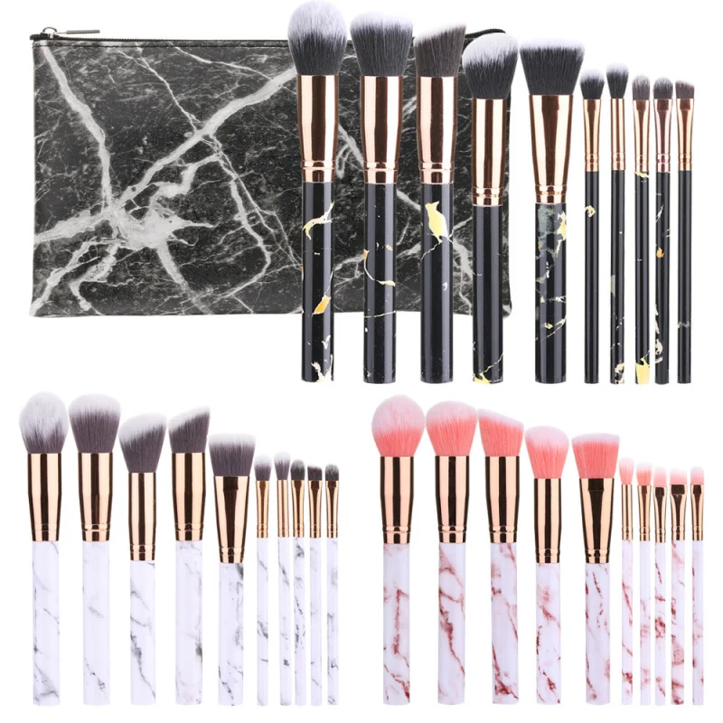 New10Set di pennelli per trucco Set completo di strumenti di bellezza con motivo in marmo Set di pennelli per ombretto per fard