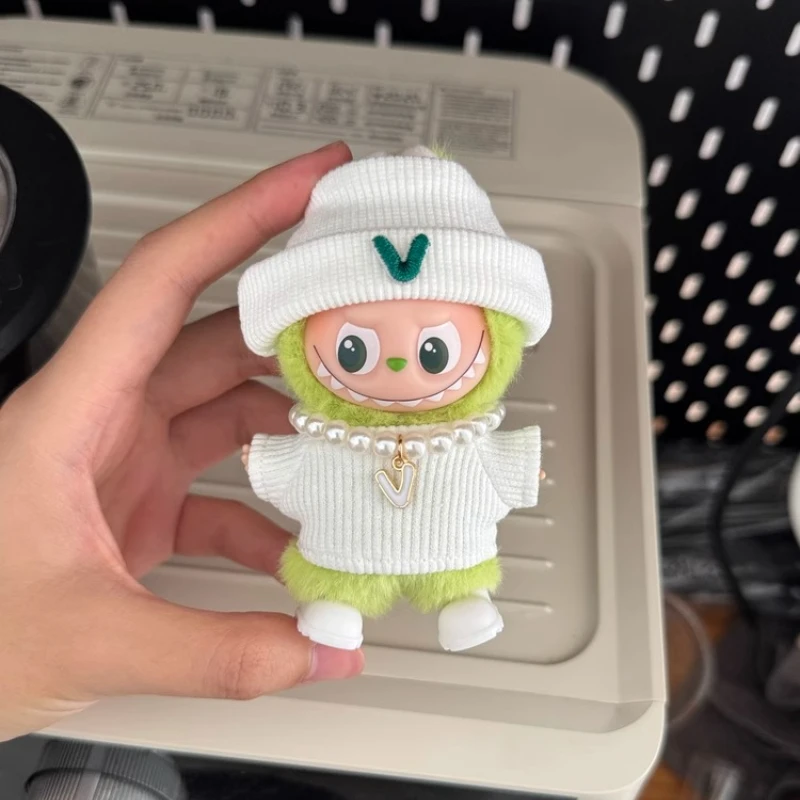 Voor Labubu Pin voor Liefde 4 stks Breien brief kleding met hoed Parelsnoer schoenen set Voor Labubu 4.0 pop Kleding accessoires