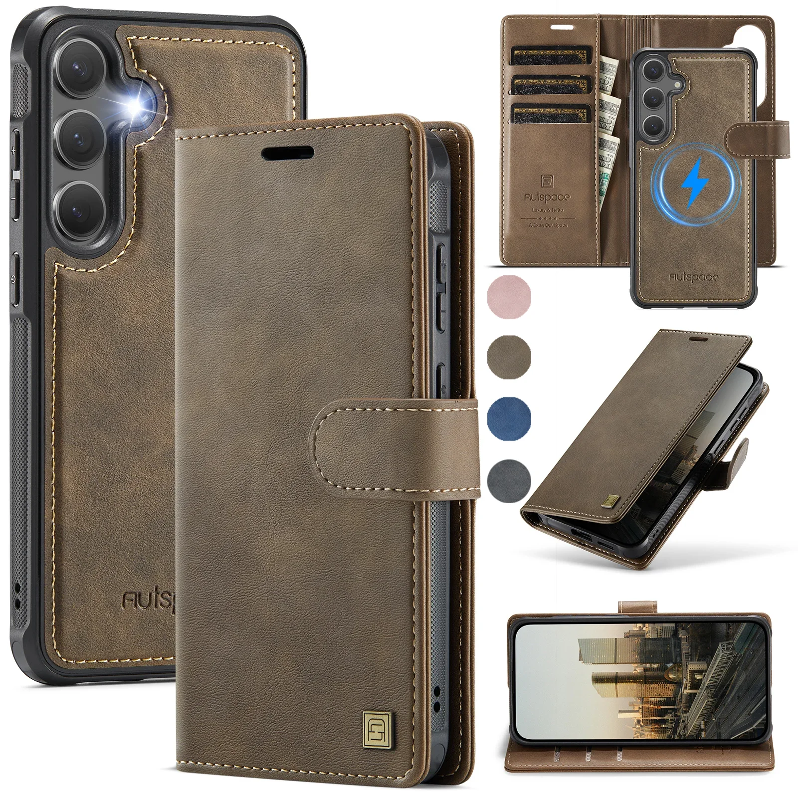 2-in-1 Abnehmbare Magnetische Kartenfach-Lederhülle für Samsung S25 S26 Ultra S24 Plus FE Edge Brieftaschen-Kartenfach-Schutzhülle